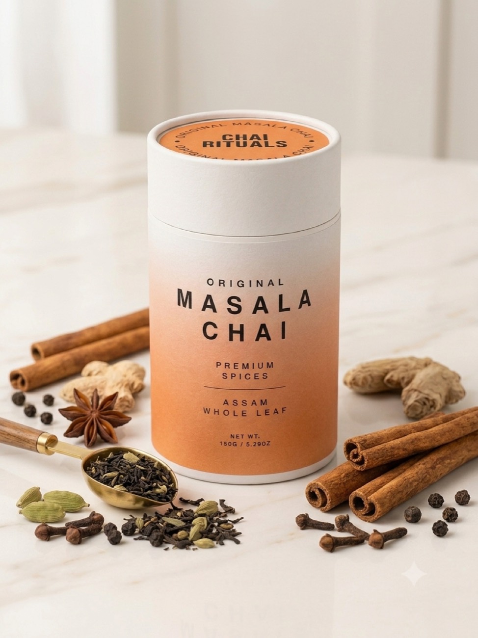 Original Masala Chai on marble with whole spices