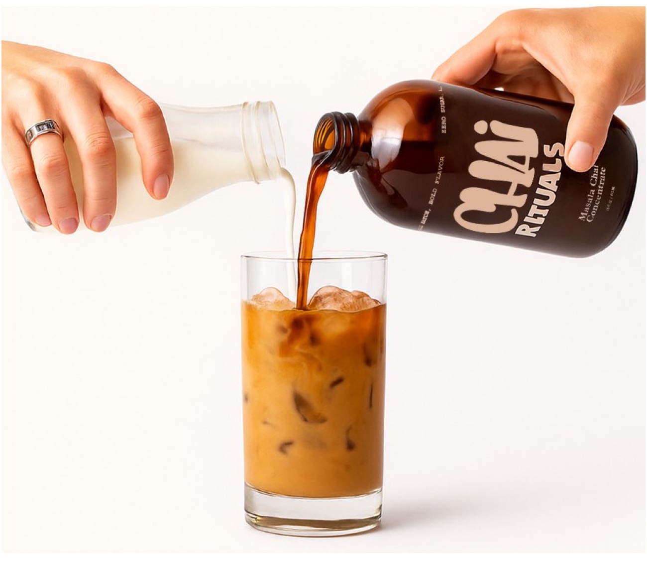 Concentrate and milk poured over ice
