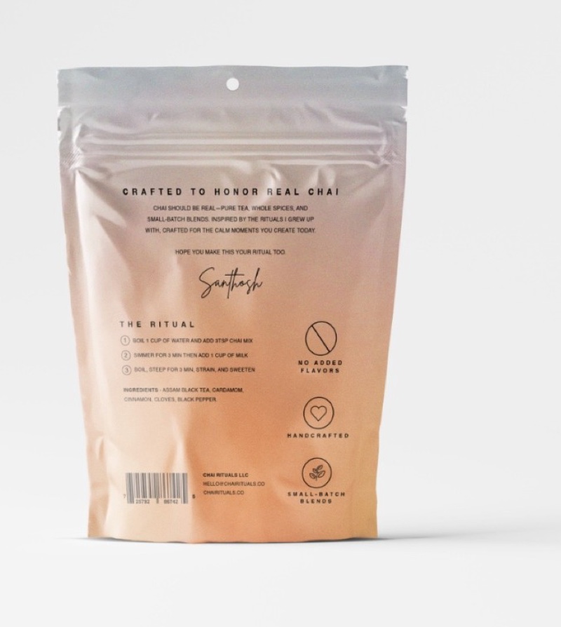 Original Masala Chai pouch, back showing the brewing method